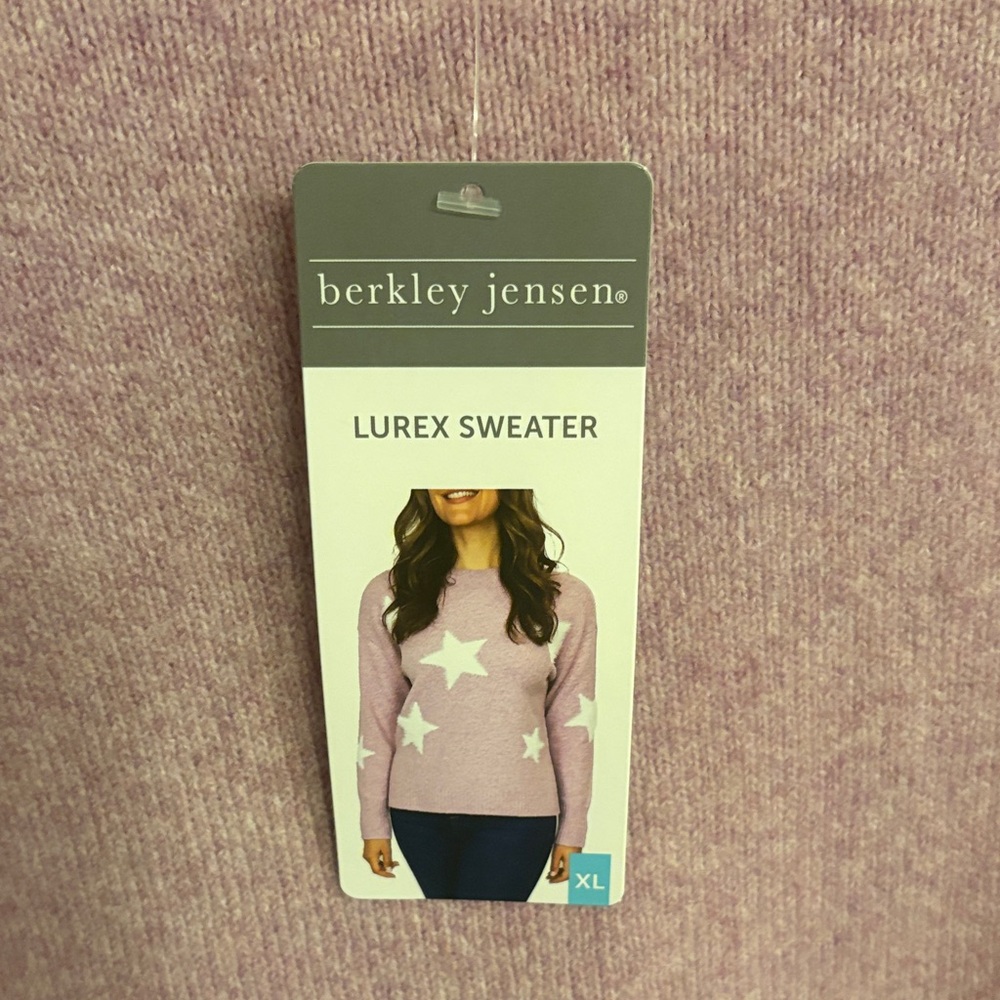 Cozy Pink Star Pattern Crew Neck Sweater - Picture 3 of 5